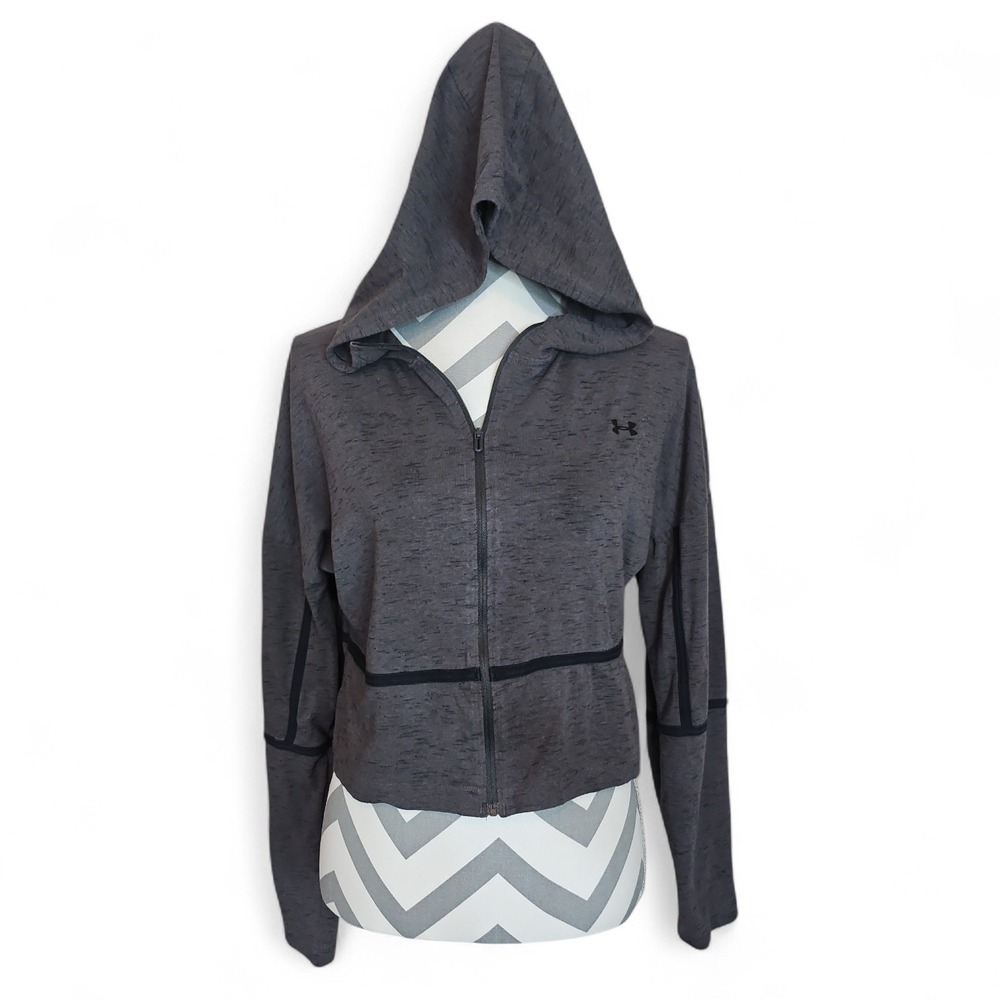 Under Armour Womens Full Zip Cropped Hoodie Gray Space Dye Loose Fit Large LG